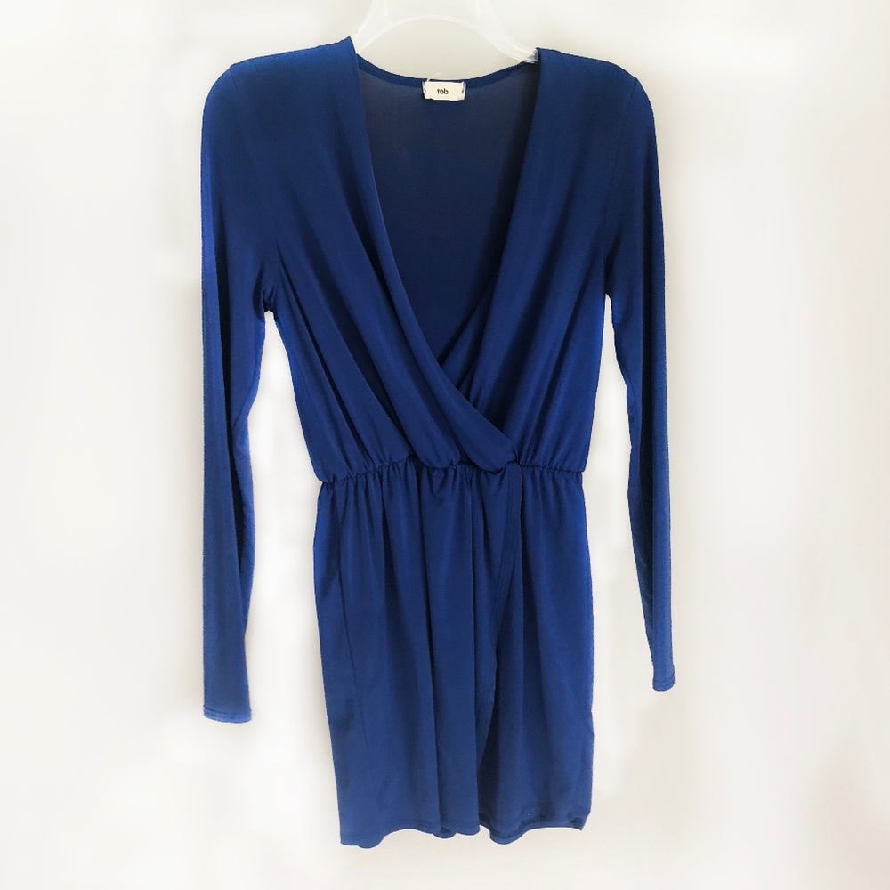 TOBI Blue V-Neck Long Sleeve Stretch Blouse – Size Small